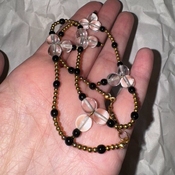 15" Black and Clear Beaded Necklace with Gold-tone Accents - Picture 2 of 8